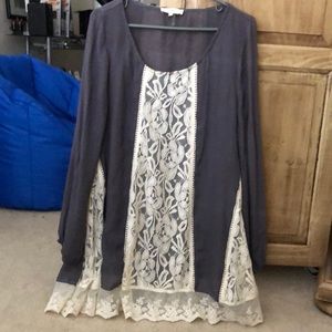 Gray and off white long sleeve dress